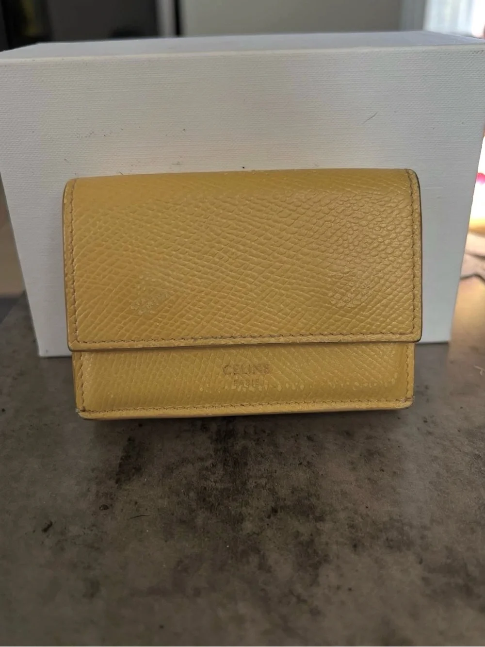 Celine Yellow Pebbled Leather foldable wallet